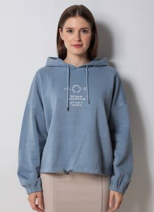 Sweat-shirt à capuche broderie manches longues bleu ROSE GARDEN femme