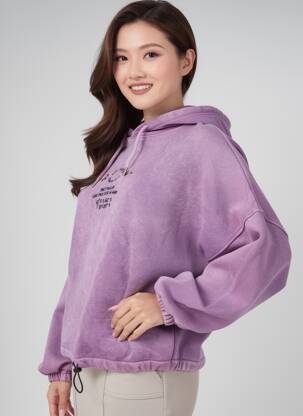 Sweat-shirt à capuche broderie manches longues violet ROSE GARDEN femme