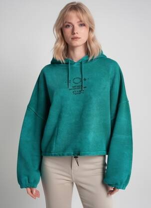 Sweat-shirt à capuche broderie manches longues vert ROSE GARDEN femme