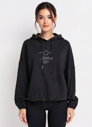 Sweat-shirt à capuche broderie manches longues noir ROSE GARDEN femme