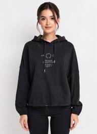Sweat-shirt à capuche broderie manches longues noir ROSE GARDEN femme