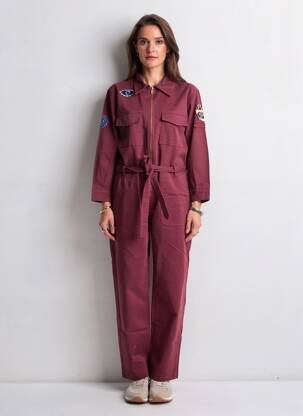 Combi-pantalon col chemisier manches longues violet ROSE GARDEN femme