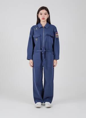 Combi-pantalon col chemisier manches longues bleu ROSE GARDEN femme