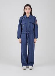 Combi-pantalon col chemisier manches longues bleu ROSE GARDEN femme