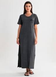 Robe longue manches courtes manches courtes gris ROSE GARDEN femme