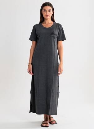 Robe longue manches courtes manches courtes gris ROSE GARDEN femme