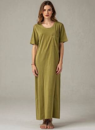 Robe longue manches courtes manches courtes vert ROSE GARDEN femme