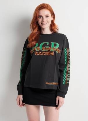 Sweat-shirt broderie manches longues noir ROSE GARDEN femme