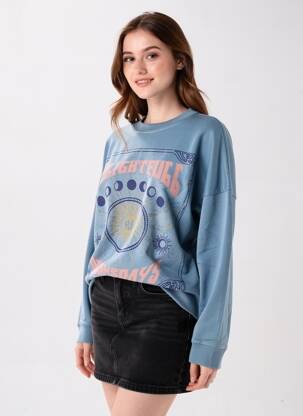 Sweat-shirt stretch manches longues bleu ROSE GARDEN femme
