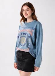 Sweat-shirt stretch manches longues bleu ROSE GARDEN femme