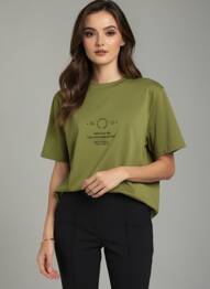 T-shirt coupe droite manches courtes vert ROSE GARDEN femme