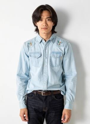 Chemise manches longues poches bleu IRON AND RESIN homme