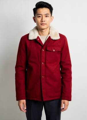 Manteau court col chemisier sans capuche rouge IRON AND RESIN homme