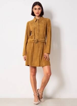 Robe courte manches longues manches longues marron ROSE GARDEN femme