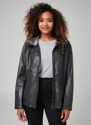 Veste en cuir poches noir ROSE GARDEN femme