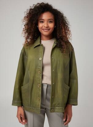 Veste en cuir poches vert ROSE GARDEN femme