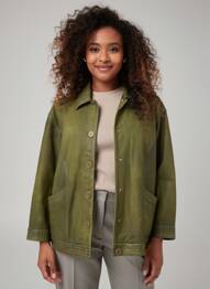 Veste en cuir poches vert ROSE GARDEN femme