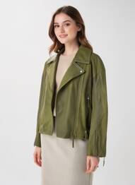Veste en cuir poches vert ROSE GARDEN femme