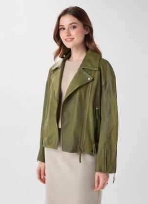 Veste en cuir poches vert ROSE GARDEN femme