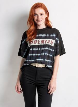 T-shirt coupe droite manches courtes noir ROSE GARDEN femme