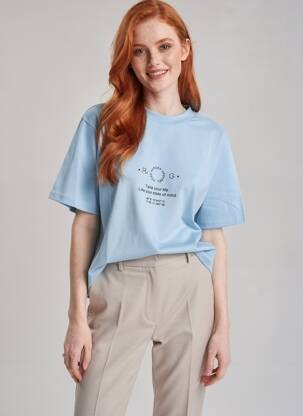 T-shirt coupe droite manches courtes bleu ROSE GARDEN femme