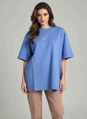 T-shirt coupe droite manches courtes bleu ROSE GARDEN femme