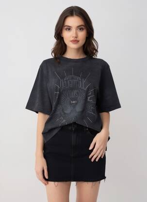 T-shirt coupe droite manches courtes noir ROSE GARDEN femme