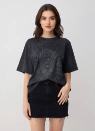 T-shirt coupe droite manches courtes noir ROSE GARDEN femme