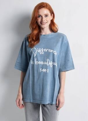 T-shirt coupe droite manches courtes bleu ROSE GARDEN femme