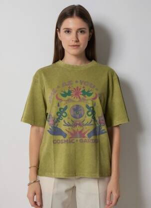 T-shirt coupe droite manches courtes vert ROSE GARDEN femme