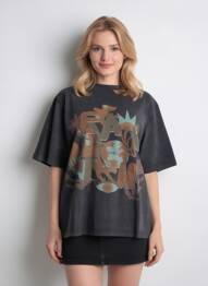 T-shirt coupe droite manches courtes noir ROSE GARDEN femme
