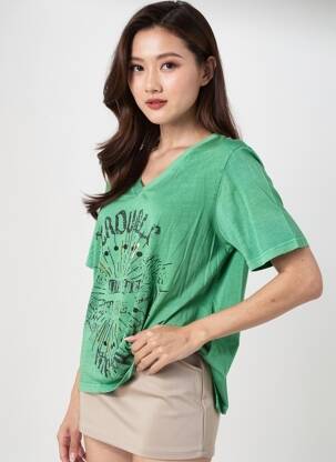 T-shirt coupe droite manches courtes vert ROSE GARDEN femme