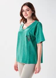 T-shirt coupe droite manches courtes vert ROSE GARDEN femme
