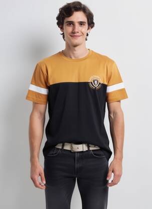T-shirt broderie manches courtes jaune CAMBERABERO homme