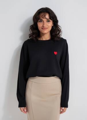 Pull col rond manches longues noir MORGAN femme