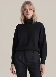 Pull col roulé coupe droite manches longues noir TIFFOSI femme