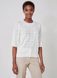 Pull col rond manches courtes blanc MORGAN femme