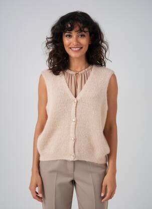 Gilet sans manche fermeture boutonnée sur le devant beige MADE IN ITALY femme
