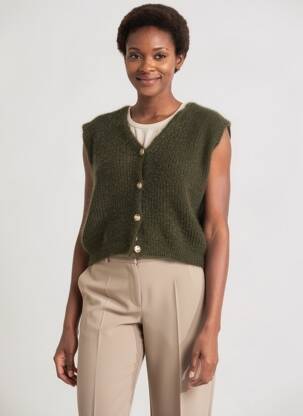 Gilet sans manche fermeture boutonnée sur le devant vert MADE IN ITALY femme