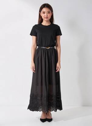 Robe longue manches courtes manches courtes noir MC LORENE femme