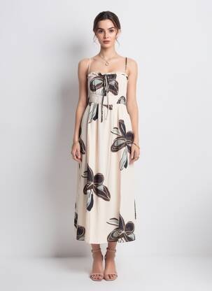 Robe mi-longue imprimé fantaisie sans manche beige TIFFOSI femme