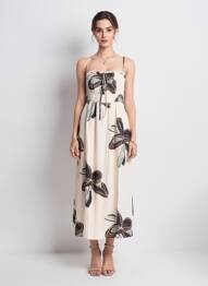 Robe mi-longue imprimé fantaisie sans manche beige TIFFOSI femme