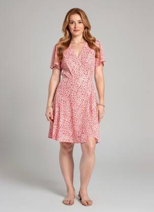 Robe mi-longue imprimé fleurs manches courtes rouge MAJOLICA femme