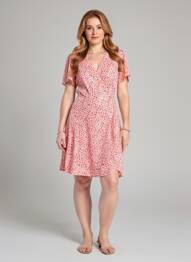 Robe mi-longue imprimé fleurs manches courtes rouge MAJOLICA femme