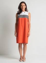 Robe mi-longue fermeture zippée au dos manches courtes orange HIPPOCAMPE femme