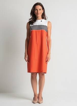 Robe mi-longue fermeture zippée au dos manches courtes orange HIPPOCAMPE femme