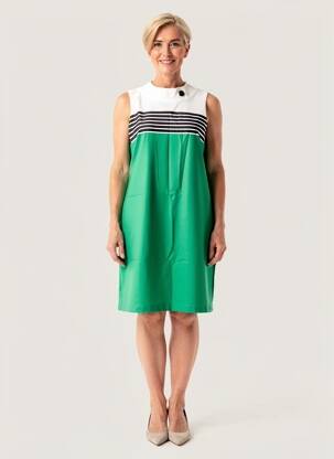 Robe mi-longue fermeture zippée au dos manches courtes vert HIPPOCAMPE femme