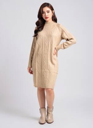 Robe pull coupe cintrée manches longues marron TIFFOSI femme