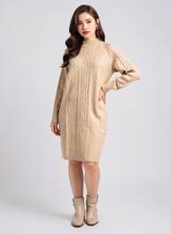 Robe pull coupe cintrée manches longues marron TIFFOSI femme