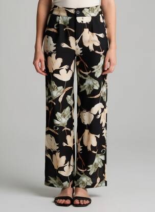 Pantalon droit fermeture zippée sous rabat boutonné noir IKOONE&BIANKA femme